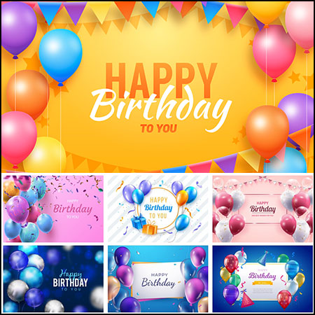 7款生日快乐气球横幅背景蚂蚁素材网矢量素材精选