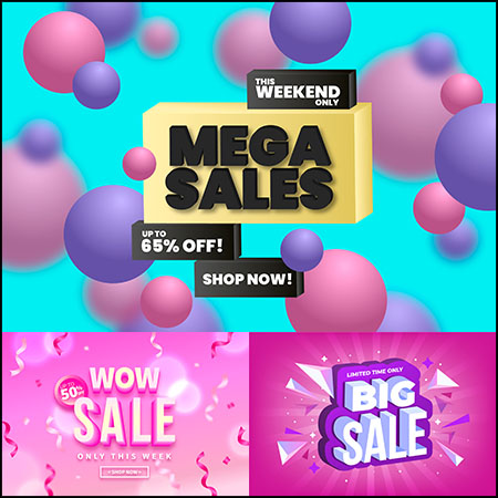 6款商场超市大促销打折横幅广告蚂蚁素材网矢量模板精选