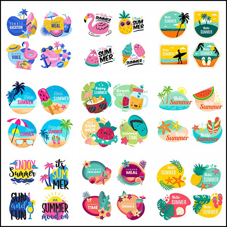 12套夏季海边渡假贴纸图标蚂蚁素材网矢量素材精选