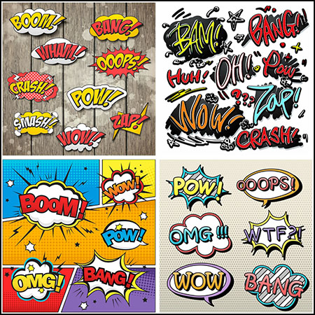 4套爆炸漫画卡通对话框音效插图蚂蚁素材网矢量素材精选