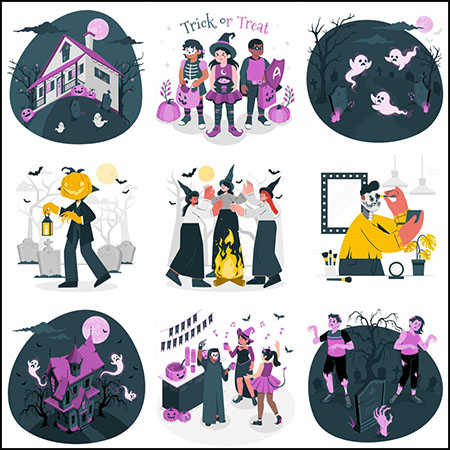 11款万圣节化妆舞会活动海报蚂蚁素材网矢量插图精选