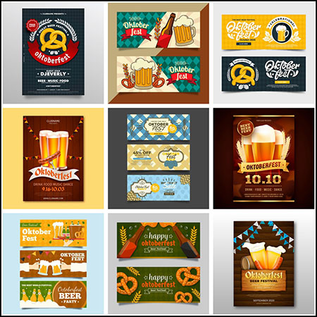 10套啤酒店啤酒节啤酒海报横幅促销打折蚂蚁素材网矢量模板精选