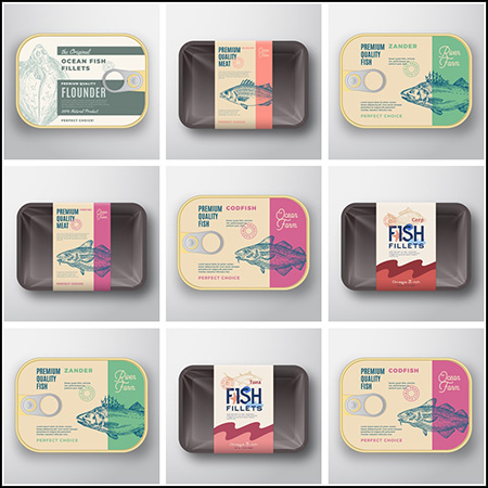 鱼罐头包装标签设计蚂蚁素材网矢量模板精选