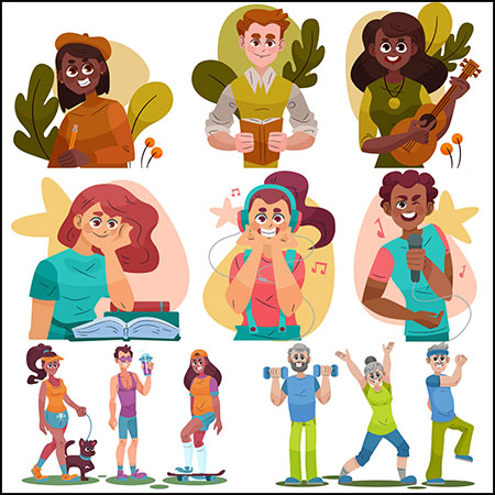 8套暑假沙滩旅游渡假的人物蚂蚁素材网矢量插图精选