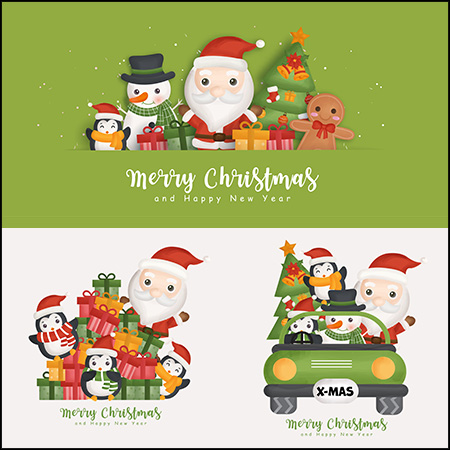 9款圣诞节圣诞老人和圣诞树横幅海报插图蚂蚁素材网矢量素材精选