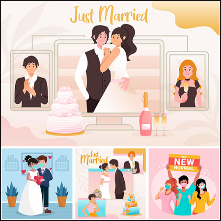 9款婚礼喜庆爱情海报蚂蚁素材网矢量插图精选