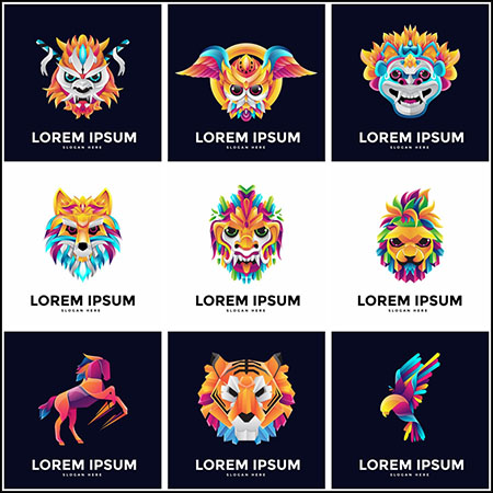 9款折纸动物标志设计平面图案蚂蚁素材网矢量素材精选