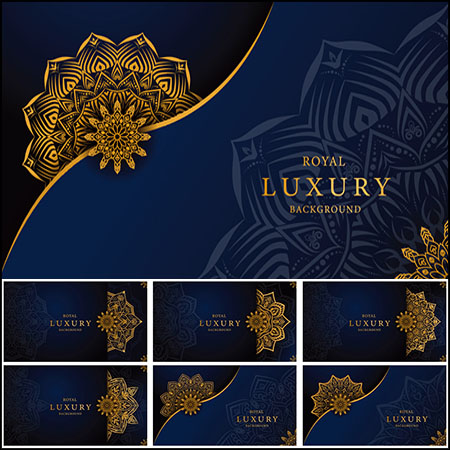 7款欧式蓝色曼陀罗花纹名片卡片背景蚂蚁素材网矢量素材精选