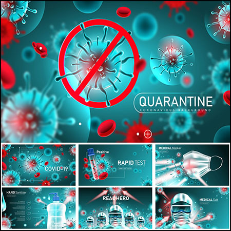 7款2019新冠病毒预防治疗矢量横幅信息图表
