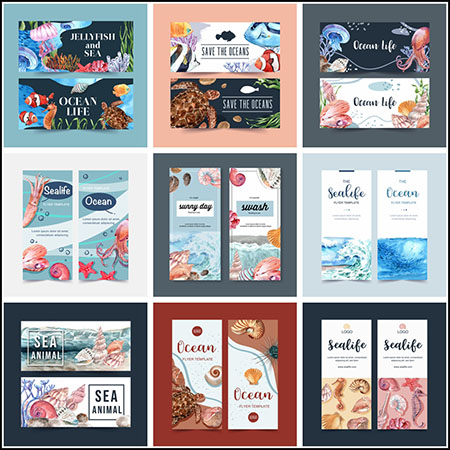 9套海洋生物主题横幅海报蚂蚁素材网矢量模板精选
