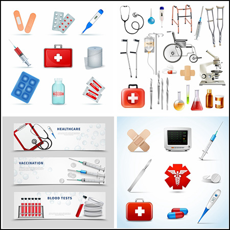 9套医疗用品电子医疗器械蚂蚁素材网矢量插图精选