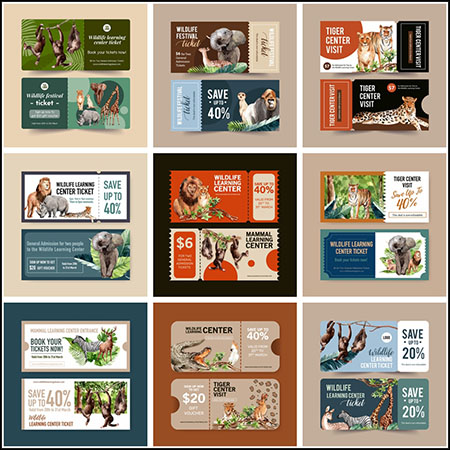 9套动物园促销打折券动物园门票蚂蚁素材网矢量素材精选