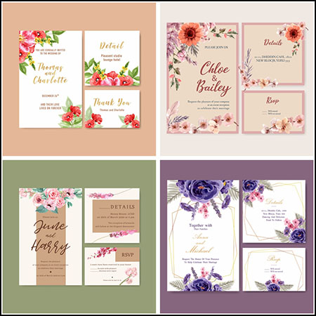 7套花卉装饰婚礼邀请卡贺卡卡片蚂蚁素材网矢量素材精选