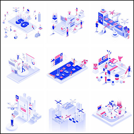 10款5G高科技移动通信2.5D等距插画蚂蚁素材网矢量素材精选