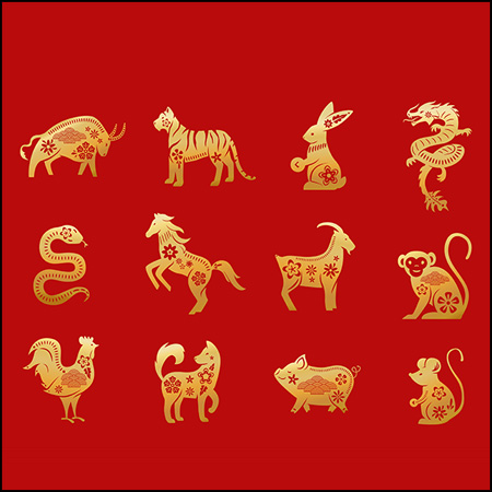 12生肖动物金色蚂蚁素材网矢量插图精选