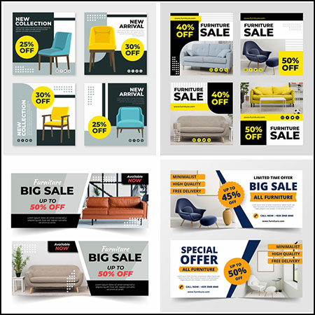 8套沙发家具促销打折网页横幅海报蚂蚁素材网矢量素材精选