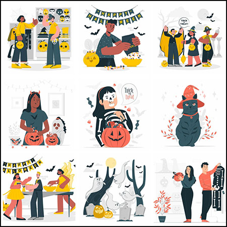 10款万圣节派对网页APP平面插图蚂蚁素材网矢量素材精选