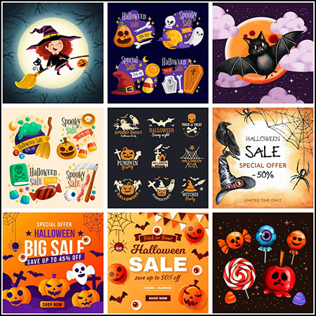 10套万圣节海报蚂蚁素材网矢量插图精选LOGO图标设计素材