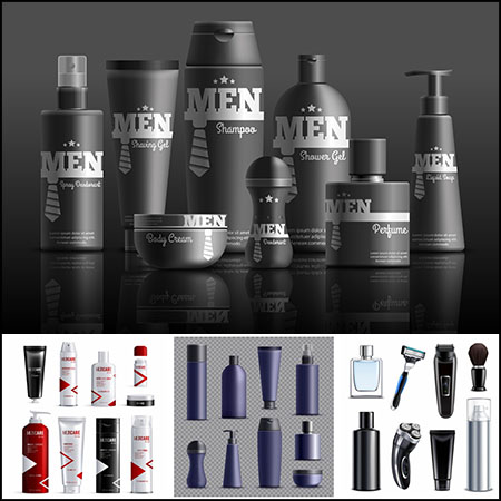 9套男士洗发水剃须用品刮胡刀矢量样机模型