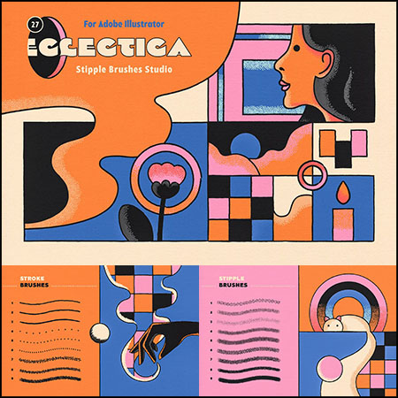 复古波谱风点状颗粒AI笔刷