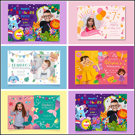 7款生日快乐卡通风格相册模板海报横幅背景蚂蚁素材网矢量素材精选