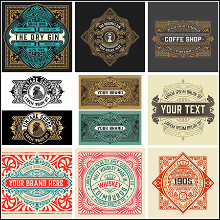 9款欧式复古标签图案蚂蚁素材网矢量素材精选