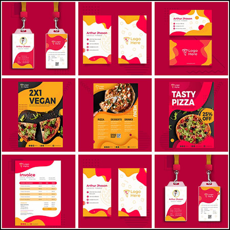 披萨快餐店菜单员工名片和披萨促销海报蚂蚁素材网矢量素材精选