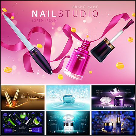 9款女性化妆品护肤品商品展示横幅海报蚂蚁素材网矢量素材精选