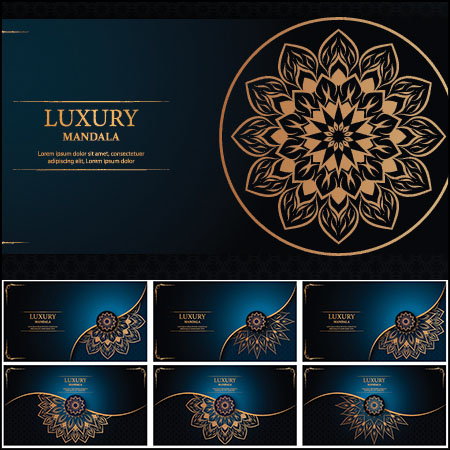 7套曼陀罗剪纸花纹名片卡片蚂蚁素材网矢量素材精选