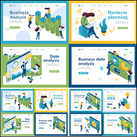 15款大数据分析电子商务办公2.5D等距蚂蚁素材网矢量插图精选