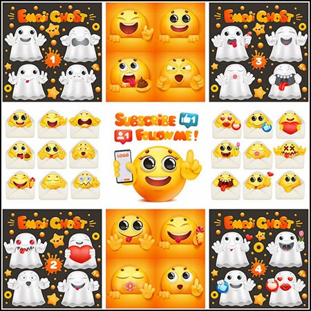 11款可爱卡通笑脸表情和幽灵表情蚂蚁素材网矢量素材精选