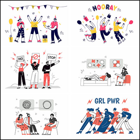 13款日常生活状态的卡通女性蚂蚁素材网矢量插图精选插画