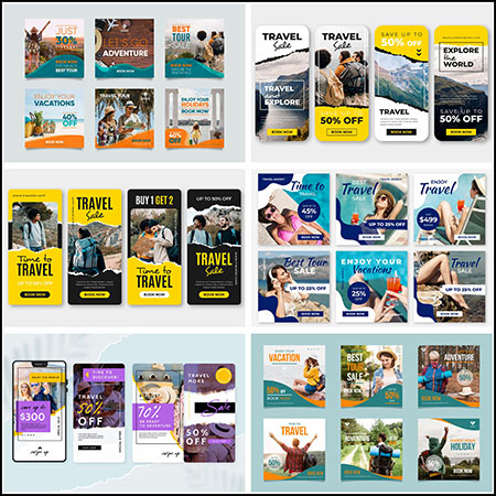 9套旅游渡假交互网站竖版条幅横幅促销矢量海报