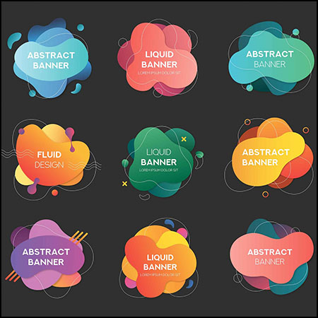 9款液态流体炫彩横幅贴签PSD/PNG/AI蚂蚁素材网矢量插图精选