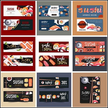 9套寿司美食促销打折横幅海报蚂蚁素材网矢量模板精选