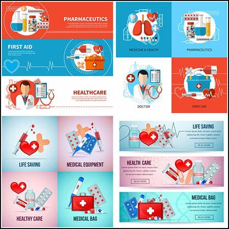 7套医疗急救箱医疗用品药物医学研究插图蚂蚁素材网矢量素材精选