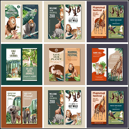 7套动物园宣传促销竖版条幅横幅蚂蚁素材网矢量模板精选