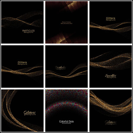 7款金色粒子彩色粒子飘带蚂蚁素材网矢量背景精选素材